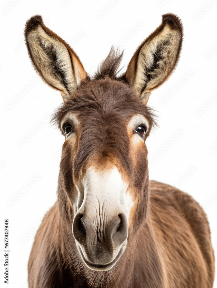 Donkey Studio Shot Isolated on Clear White Background, Generative AI Donkey Studio Shot Isolated on Clear White Background, Generative AI