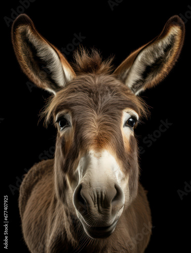 Donkey Studio Shot Isolated on Clear Black Background, Generative AI © Vig