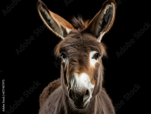 Donkey Studio Shot Isolated on Clear Black Background, Generative AI © Vig