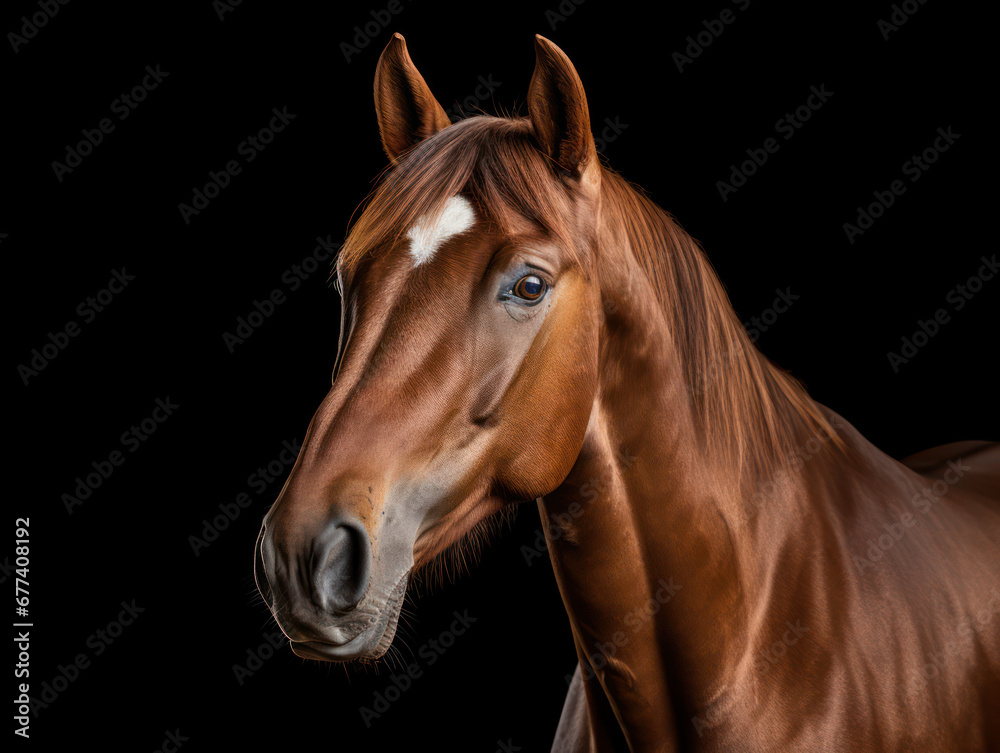 Fototapeta premium Horse Studio Shot Isolated on Clear Black Background, Generative AI