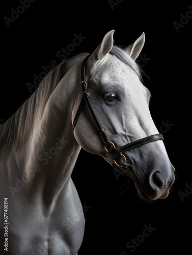 Horse Studio Shot Isolated on Clear Black Background, Generative AI