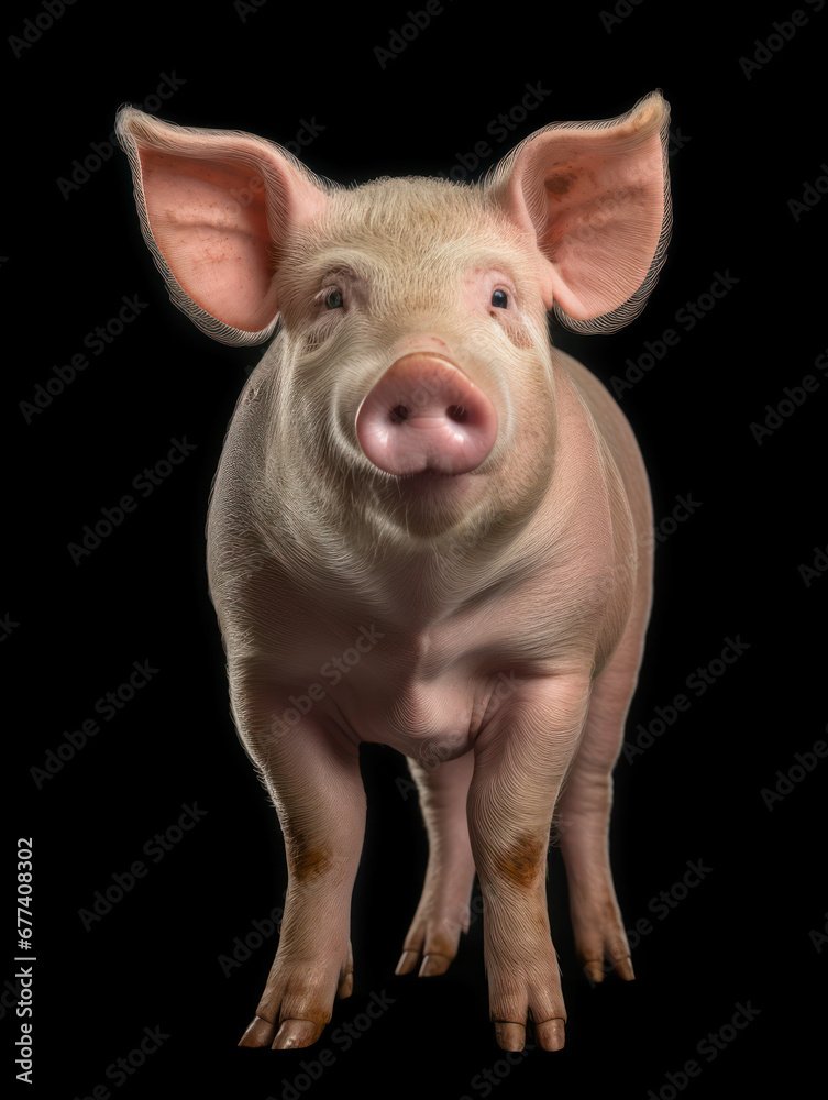 Pig Studio Shot Isolated on Clear Black Background, Generative AI Pig Studio Shot Isolated on Clear Black Background, Generative AI