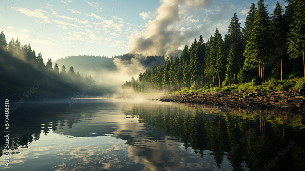 morning in the mountains HD 8K wallpaper Stock Photographic Image