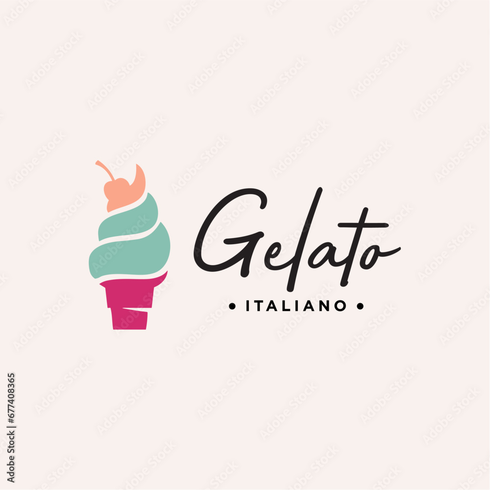 Italian ice cream logo. Gelateria emblem and signature. Italian ice