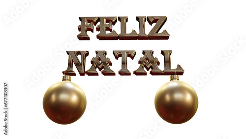 Fotografia Feliz natal ouro bolas natalinas 3D render