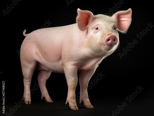 Pig Studio Shot Isolated on Clear Black Background, Generative AI