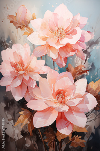 An illustration of lotus blossoms with simple background. Generative AI.  © Elle Arden 
