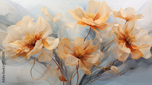 An illustration of lotus blossoms with simple background. Generative AI. 