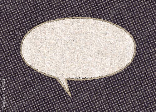 Empty white chat bubble on a background pattern of brown printing dots from a real vintage comic book page