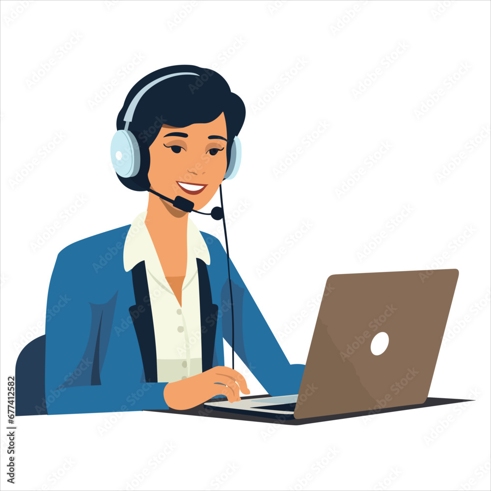 a young female customer service representative working in front of a computer a young female customer service representative working in front of a computer