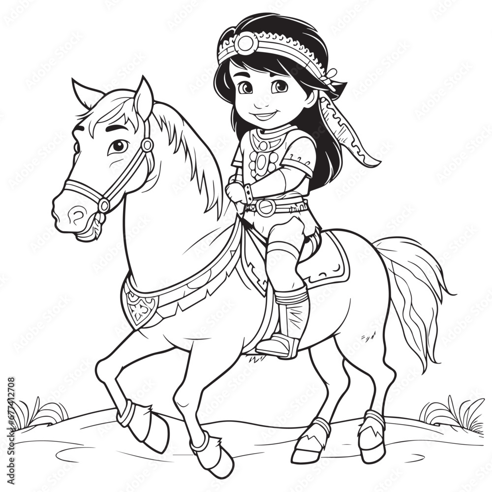 Fototapeta premium cute Indian riding a horse.