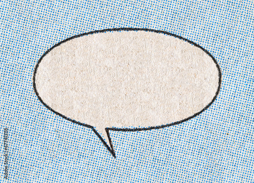 Empty chat bubble on a background pattern of blue printing dots from a real vintage comic book