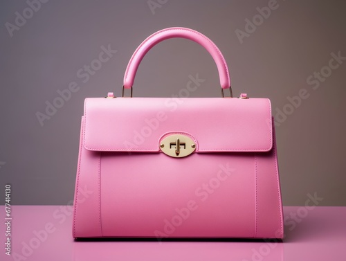 Photo product of beautiful and simple fashion pink handbag, studio photo