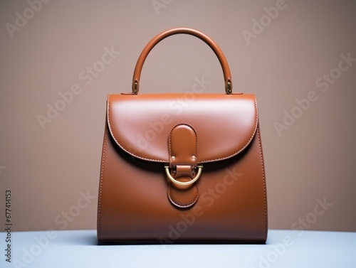 Photo product of beautiful and simple fashion brown handbag, studio photo