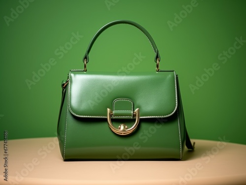 Photo product of beautiful and simple fashion green handbag, studio photo