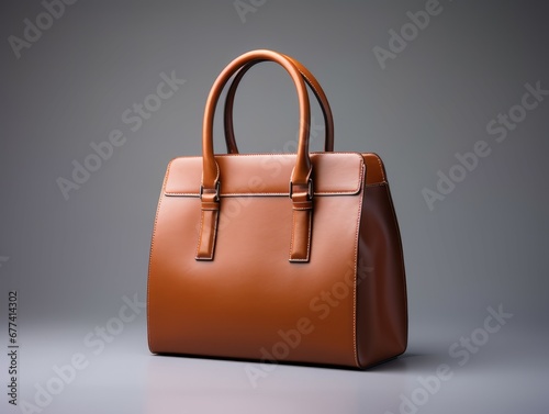 Photo product of beautiful and simple fashion brown handbag, studio photo