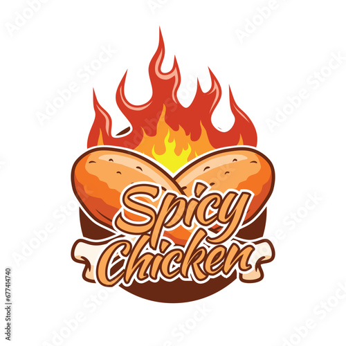 spicy fried chicken logo template
