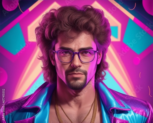 Portrait of a man in 80s on a party background from Generative AI