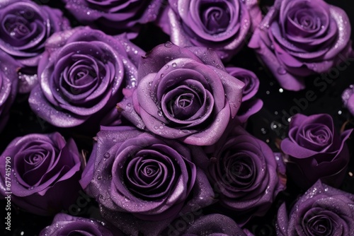 Lilac roses on black Violet roses isolated in Purple © Muh