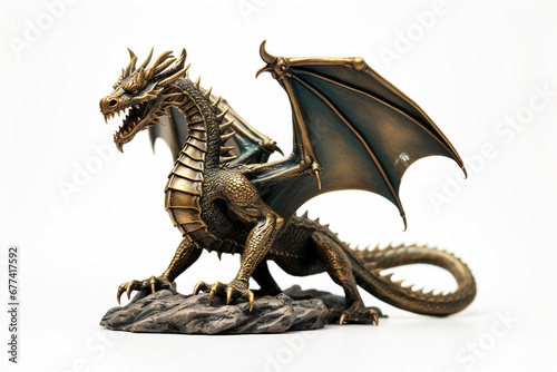 A bronze dragon figurine on a white background