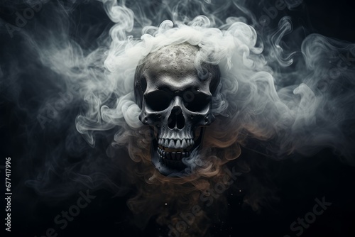 Eerie skull rising from smoke intense image photo