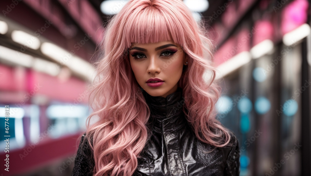 pink goth futuristic fashion model