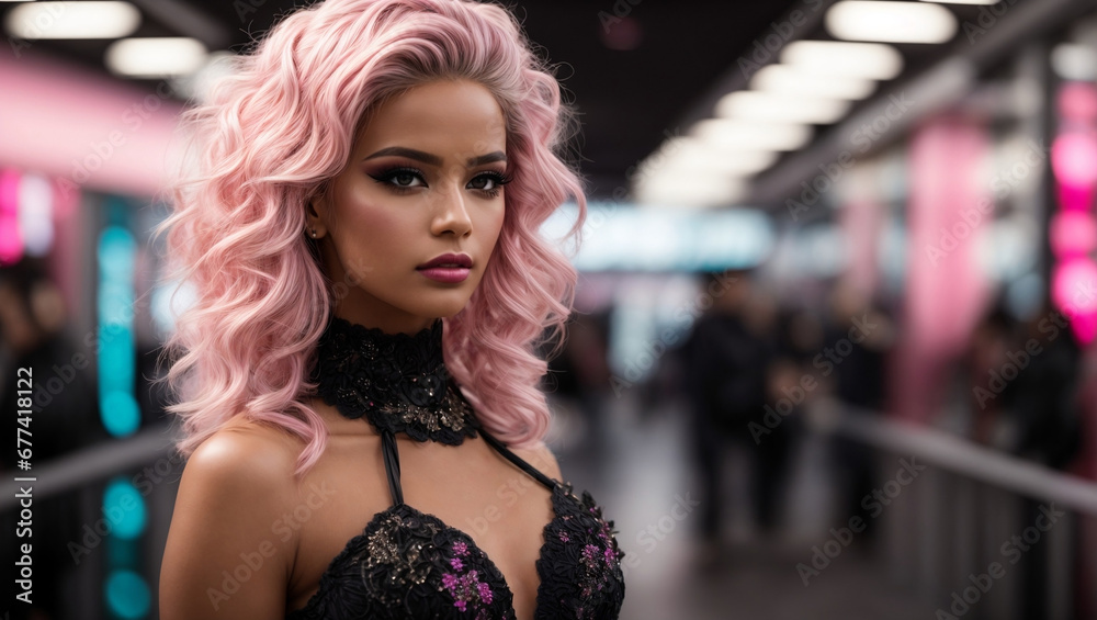 pink goth futuristic fashion model pink goth futuristic fashion model