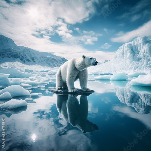 A wild polar bear alone in the arctic