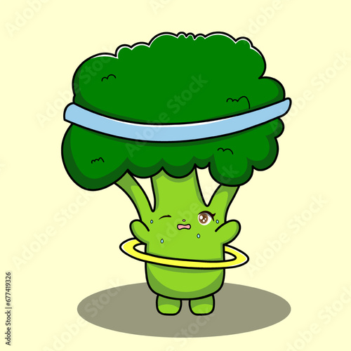 Cute Broccoli Playing Hula Hoop Illustration