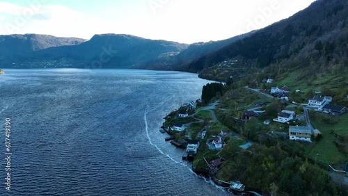 Stavenes Norway, Windy autumn morning aerial along Sorfjorden photo