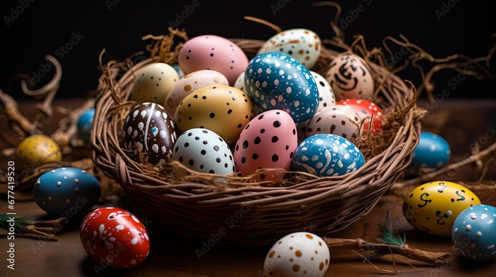 Colorful Easter Eggs in a Basket Colorful Easter Eggs in a Basket