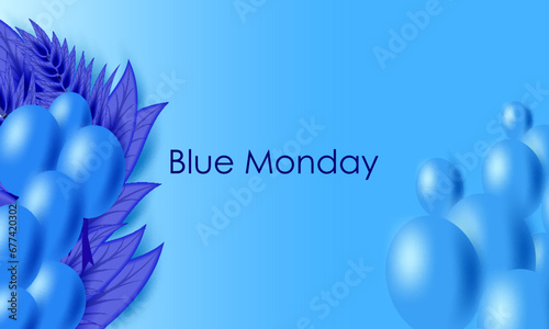 Blue Monday design illustration with blue gradient and blue leaves