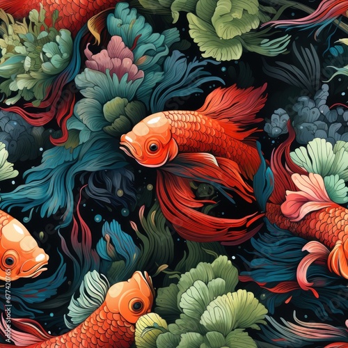 betta fish species photorealistic super detailed design. the style of comic book art and vexel art, highly detailed seamless pattern