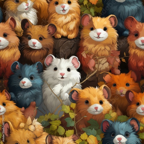 hamster species photorealistic super detailed design. the style of comic book art and vexel art, highly detailed seamless pattern