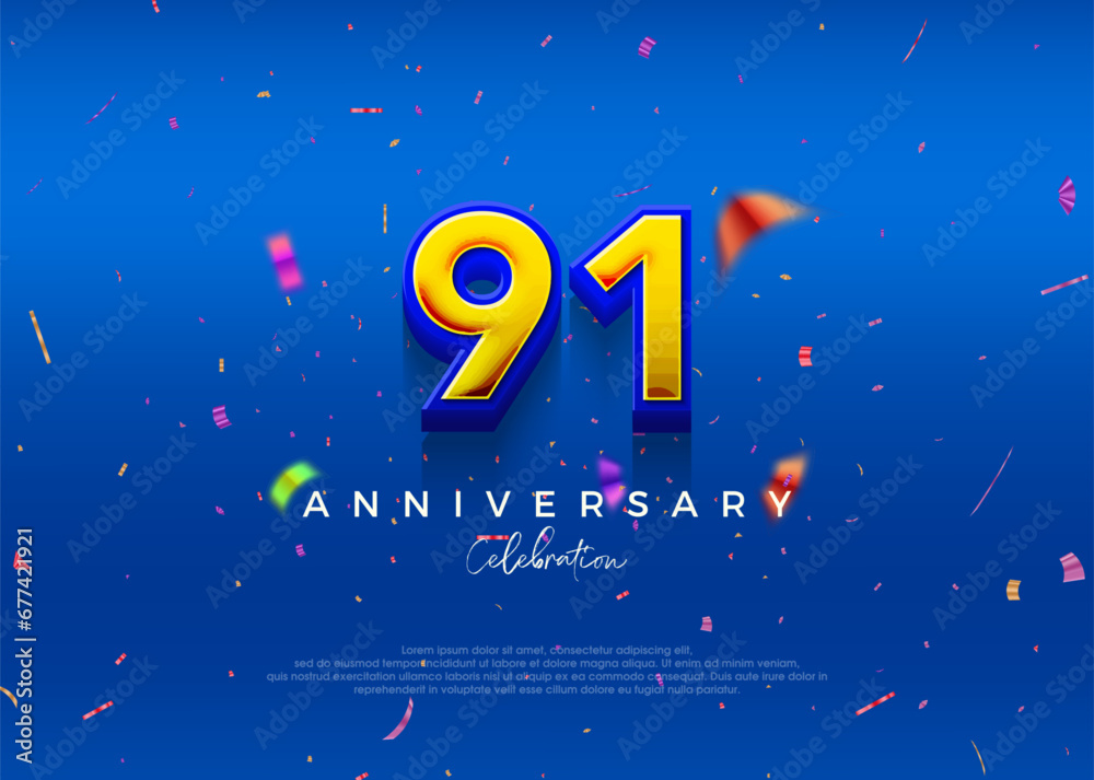 91st Anniversary, in luxurious blue. Premium vector background for greeting and celebration.