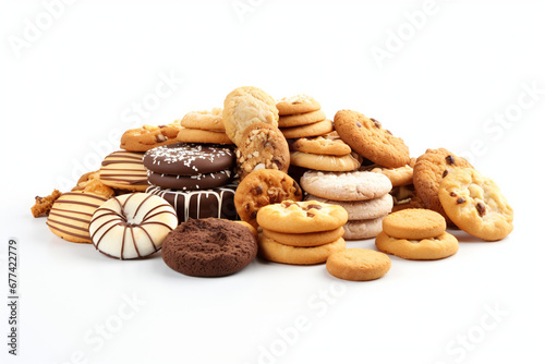 Assorted cookies on white background - isolated