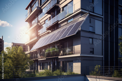 Solar panel on building facade photo