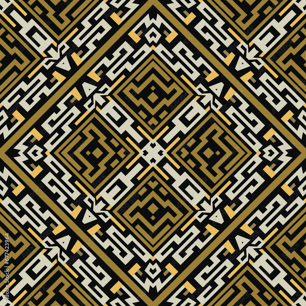 Golden Greek ancient style rhombus frame, border seamless pattern with greek key meanders. Vector background illustration with frames, borders, signs, symbols. Modern tribal ethnic endless ornaments Golden Greek ancient style rhombus frame, border seamless pattern with greek key meanders. Vector background illustration with frames, borders, signs, symbols. Modern tribal ethnic endless ornaments