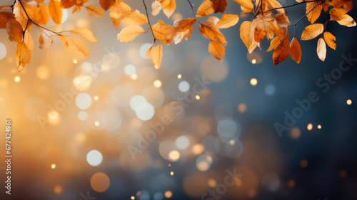 autumn leaves background with bokeh lights fall landscape