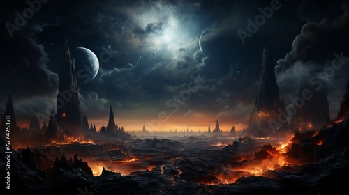 マグマの噴き出る荒廃した惑星
 photo