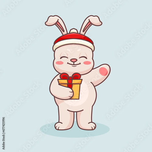 Cartoon Rabbit Carrying Christmas Gifts Vector Illustration © 13nabila