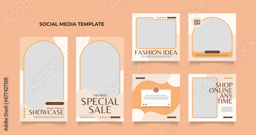 Social media template banner blog fashion sale promotion. fully editable instagram and facebook square post frame puzzle organic sale poster. brown beige vector background
