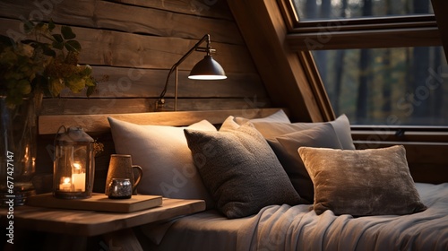 Rustic cabin design gives the room a cozy and charming atmosphere. photo