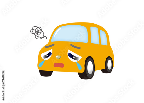 しょんぼりして泣いている、かわいいイエローの車