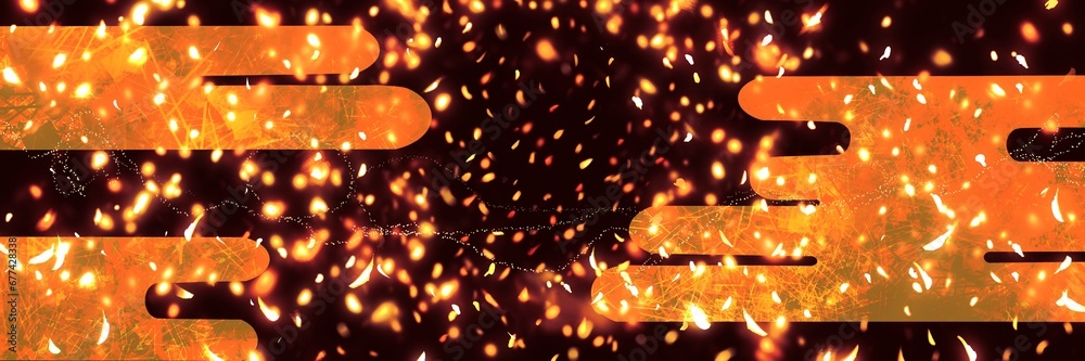 Obraz premium 平安時代風、輝く黄金色の雲と金箔、金粉、光る花吹雪の舞う日本画風背景ワイドサイズイラスト