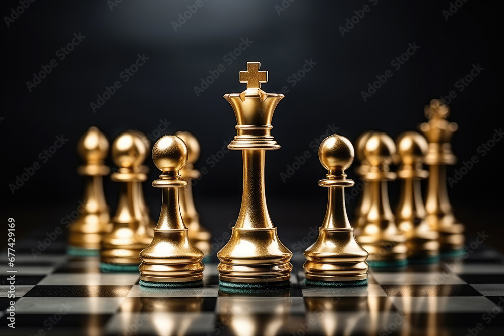 Gold queen is the leader of the chess in the game on board. Business concept, Generative AI Gold queen is the leader of the chess in the game on board. Business concept, Generative AI