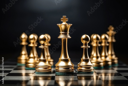 Gold queen is the leader of the chess in the game on board. Business concept  Generative AI