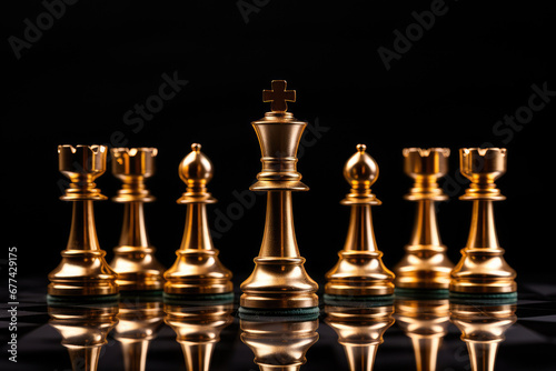 Gold queen is the leader of the chess in the game on board. Business concept, Generative AI