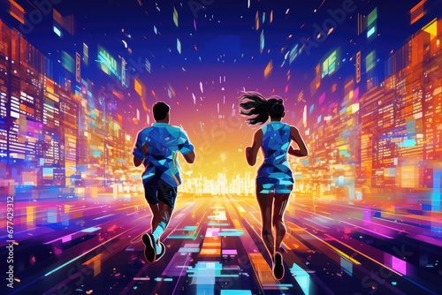 athletic runner person run on futuristic city .generated AI