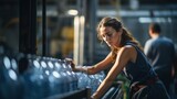 A female factory worker is bottling clean drinking water